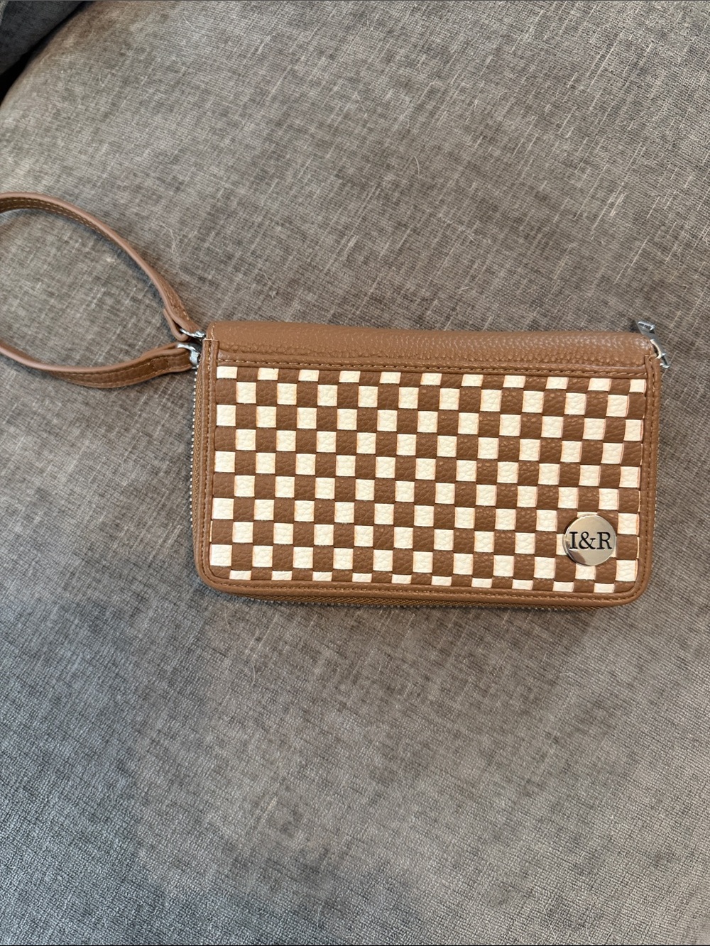 I&R Brown and Cream Woven Wristlet Clutch